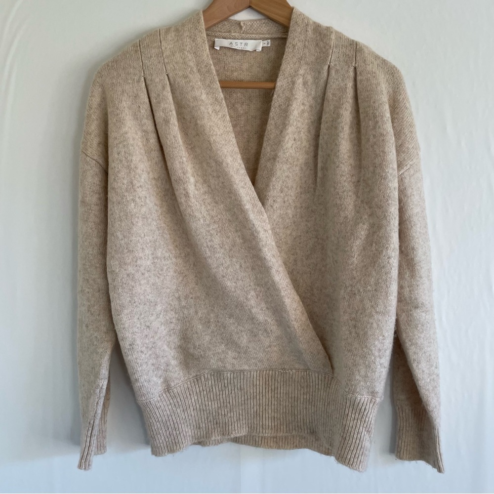 ASTR Faux Wrap Tan Knit Sweater Size S